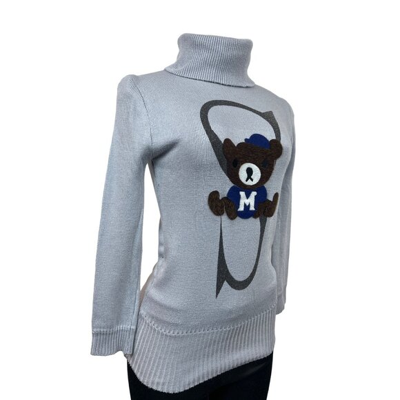 Handmade Women’s Grey Teddy Bear with S Letter Turtle Neck Sweater Sz S - Picture 3 of 12